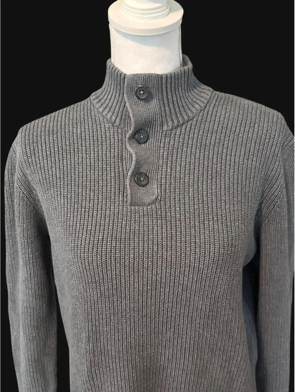 American Rag CIE Men’s Gray 100% Cotton Rib Button Pullover Sweater size M